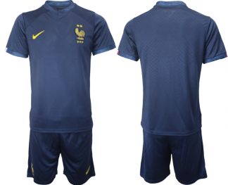 Frankreich Trikot WM 2022 Heimtrikot blau für Herren Kurzarm + Kurze Hosen