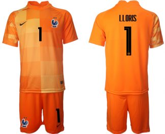 Frankreich Trikot WM 2022 Torwarttrikot Orange Trikotsatz mit Aufdruck LLORIS 1