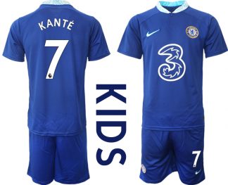 Fußballtrikot für Kinder Chelsea FC 2022/23 Heimtrikot Blau Kurzarm + Kurze Hosen KANTÉ 7