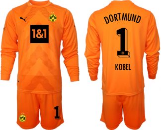 Herren Borussia Dortmund 2022-23 Torwarttrikot Orange Langarm + Kurze Hosen KOBEL 1