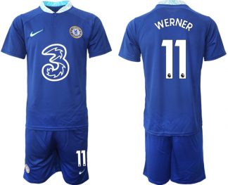 Herren Chelsea FC 22-23 Heimtrikot blau Kurzarm + Kurze Hosen WERNER 11