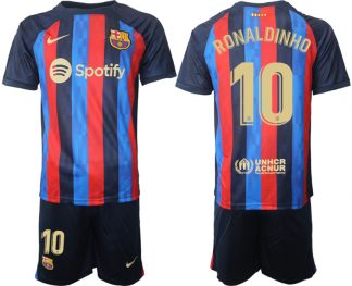 Herren FC Barcelona 22/23 Heimtrikot dunkelblau Trikotsatz Online Kaufen RONALDINHO 10