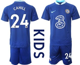 Kinder Fußballtrikot Chelsea FC 2022/23 Heimtrikot Blau Kurzarm + Kurze Hosen CAHILL 24