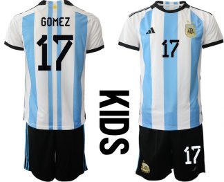 Kinder Heimtrikot Argentinien WM 2022 weiss blau mit Aufdruck GOMEZ 17