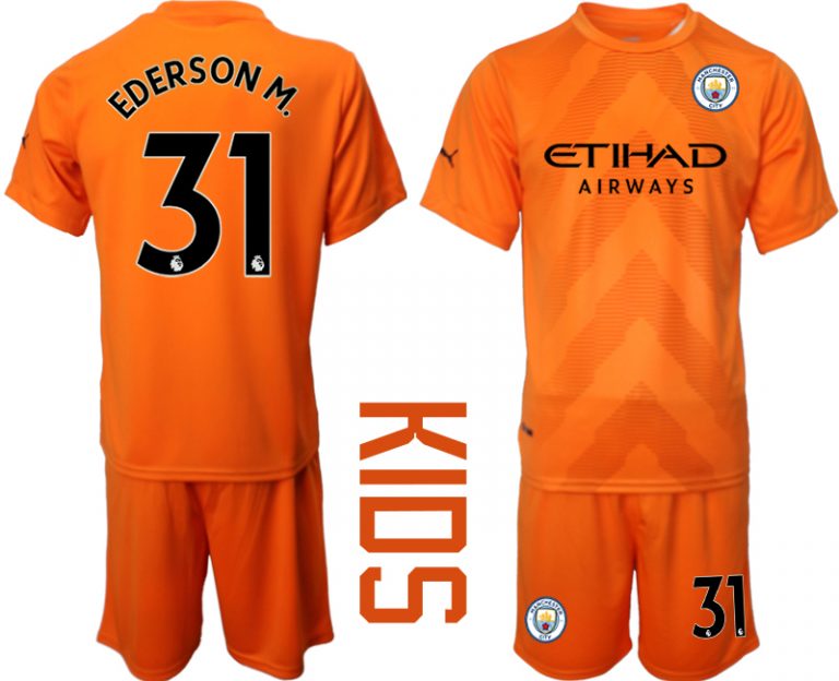 Kinder Manchester City Torwarttrikot 2022-23 Orange bestellen mit Aufdruck EDERSON M.31