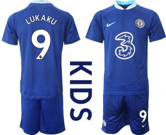 LUKAKU 9 Chelsea FC 2022/23 Kinder Heimtrikot Blau Kurzarm + Kurze Hosen