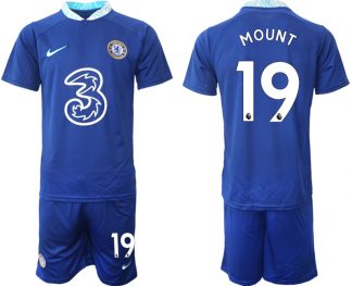 Neues Herren Chelsea FC 22-23 Heimtrikot blau Kurzarm + Kurze Hosen MOUNT 19