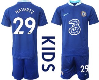 Neues Kinder Chelsea FC 2022/23 Heimtrikot Blau Trikotsatz mit Aufdruck HAVERTZ 29