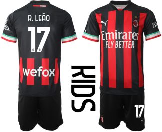 R.Leão 17 AC Mailand 2022/23 Heimtrikot rot schwarz für Kinder Online