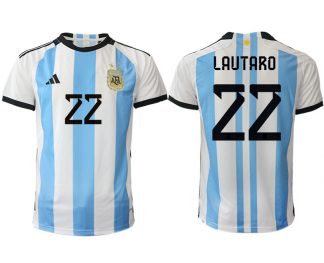 Argentinien Heimtrikot WM 2022 Weiss Blau Kurzarm Online Kaufen mit Aufdruck LAUTARO 22