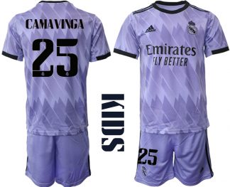 CAMAVNGA 25 Real Madrid Auswärtstrikot 2022/23 Trikot Away Lila für Kinder