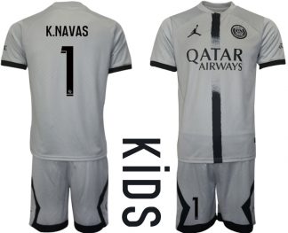 Fussballtrikots Günstig Paris Saint-Germain PSG 22-23 Auswärtstrikot Trikotsatz für Kinder K.NAVAS 1