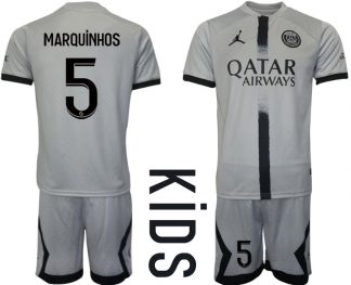 Fussballtrikots Günstig Paris Saint-Germain PSG 22-23 Auswärtstrikot Trikotsatz für Kinder MARQUiNHOS 5