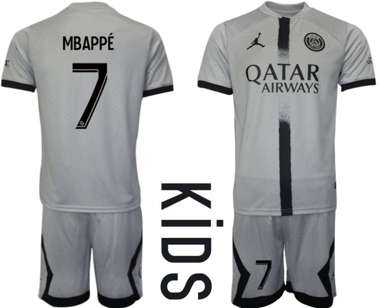 Fussballtrikots Günstig Paris Saint-Germain PSG 22-23 Auswärtstrikot Trikotsatz für Kinder MBAPPÉ 7