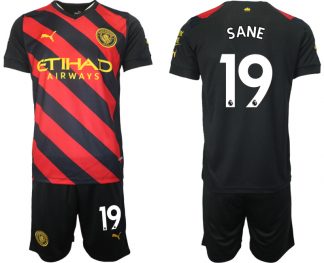 Herren Manchester City Trikot Away 2022/2023 schwarz rot mit Aufdruck SANE 19