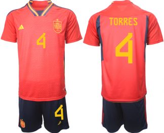 Herren Spanien WM 2022 Heimtrikot Teampower Rot Kurzarm + Kurze Hosen TORRES 4