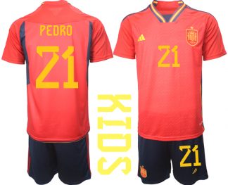 Kaufe Kinder Spanien WM 2022 Heimtrikot Teampower Rot Trikotsatz PEDRO 21