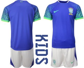 Kaufe Neue Fußballtrikots Brasilien WM 2022 Auswärtstrikot blaue weiß für Kinder
