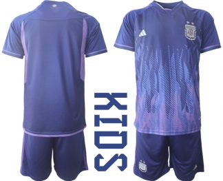Kinder Argentinien WM 2022 Auswärtstrikot Lila Kurzarm + Kurze Hosen