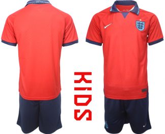 Kinder England Auswärtstrikots für die Fußball-Weltmeisterschaft 2022 rot Trikotsatz
