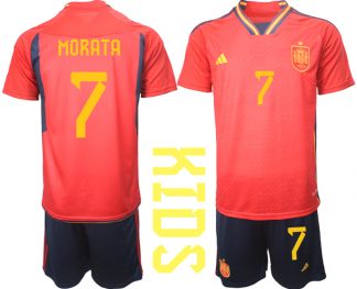 Kinder Spanien WM 2022 Heimtrikot Teampower Rot mit Aufdruck MORATA 7