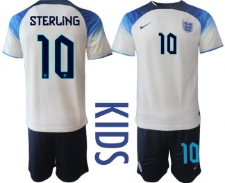 Kinderheim Trikot England 2022 World Cup weiß blau Fußballtrikot Kaufen STERLING 10