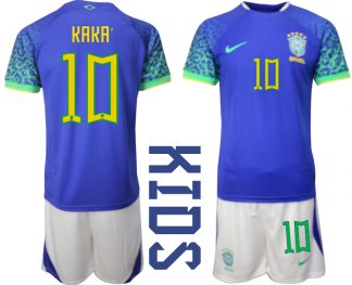 Kindertrikot Brasilien WM 2022 Auswärtstrikot blaue weiß mit Aufdruck KAKA' 10