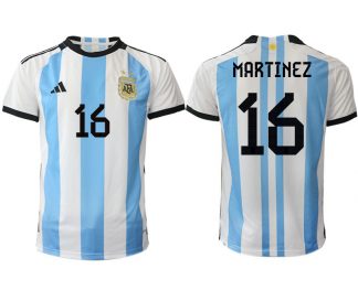 Neues Fußballtrikots Argentinien Heimtrikot WM 2022 Weiss Blau Kurzarm MARTINEZ 16