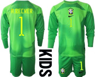 A.BECKER 1 Kindertrikot Brasilien 2022/23 Torwarttrikot grün Langarm + Kurze Hosen