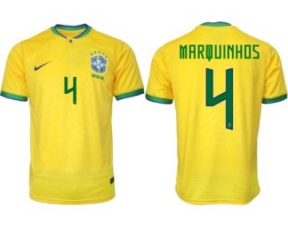 Brasilien FIFA WM Katar 2022 Heimtrikot gelb Kurzarm für Herren MARQUINHOS 4