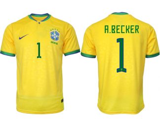 Brasilien FIFA WM Katar 2022 Heimtrikot gelb Kurzarm Neuen Fußballtrikots A.BECKER 1