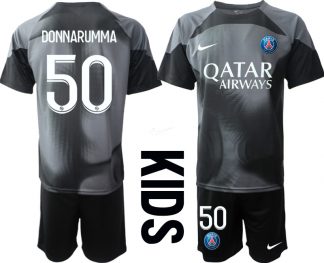DONNARUMMA 50 Kinder Paris Saint Germain PSG Goalkeeper 2022/23 schwarz Kurzarm Trikotsatz Kit