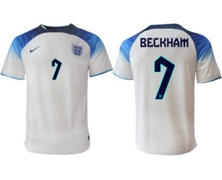 England FIFA WM Katar 2022 weiß blau Herren Heimtrikot mit Namen BECKHAM 7