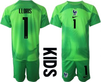 Frankreich Fußball WM 2022 Kinder Torwarttrikot grün Kurzarm Trikotsatz LLORIS 1