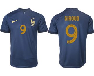 GIROUD #9 Frankreich FIFA WM Katar 2022 marineblau Heimtrikot Kurzarm für Herren