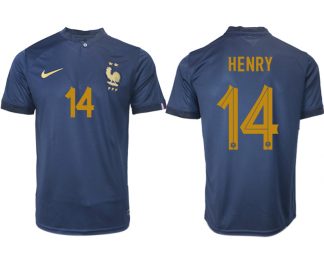 HENRY #14 Frankreich FIFA WM Katar 2022 marineblau Heimtrikot Kurzarm für Herren