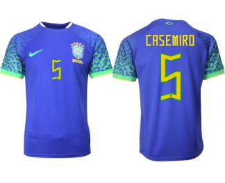 Herren Brasilien FIFA WM Katar 2022 Auswärtstrikot blau Kurzarm mit Aufdruck CASEMIRO 5