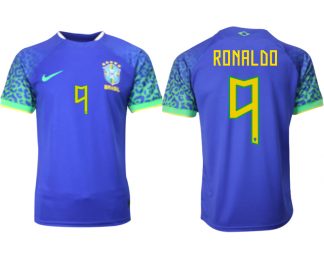 Herren Brasilien FIFA WM Katar 2022 Auswärtstrikot blau Kurzarm mit Aufdruck RONALDO 9