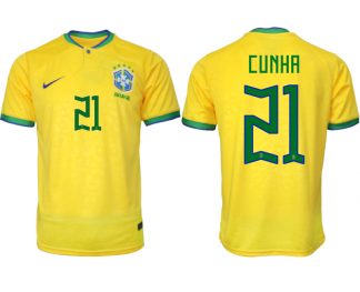 Herren Brasilien FIFA WM Katar 2022 Heimtrikot gelb Kurzarm mit Namen CUNHA 21