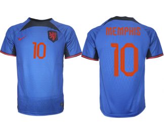 Herren Niederlande Auswärtstrikot blau Fußball WM 2022 Kurzarm Fussballtrikots Sale MEMPHIS 10
