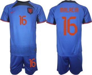 Herren Niederlande Auswärtstrikot blau Fußball WM 2022 Kurzarm + Kurze Hosen MALACIA 16
