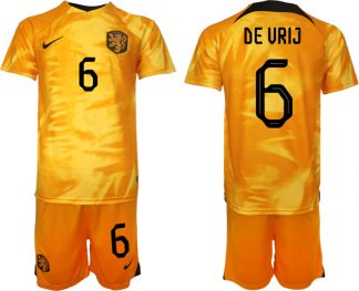 Herren Niederlande Heimtrikot WM 2022 Fußballtrikot Orange Kurzarm mit Aufdruck DE VRIJ 6