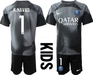 K.NAVAS 1 Kinder Paris Saint Germain PSG Goalkeeper 2022/23 schwarz Kurzarm Trikotsatz Kit