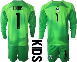 Kinder Frankreich 2022/23 Torwarttrikot grün Langarm FußballTrikot Sale LLORIS 1