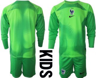 Kinder Fußball Trikot Frankreich 2022/23 Torwarttrikot grün Kurzarm + Kurze Hosen