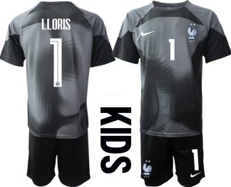 LLORIS #1 Frankreich Fußball WM 2022 Kinder Torwarttrikot in schwarz