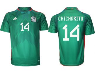 Mexiko FIFA WM Katar 2022 Heimtrikot grün Kurzarm mit Namen CHICHARITO 14