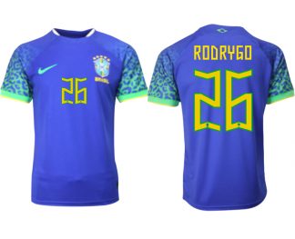 RODRYGO #26 Herren Brasilien FIFA WM Katar 2022 Auswärtstrikot blau Kurzarm Fußballtrikots Sale