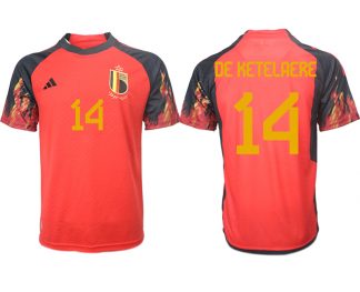 Belgien FIFA WM Katar 2022 rot schwarz Herren Heimtrikot Kurzarm mit Namen DE KETELAERE 14
