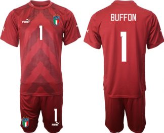 BUFFON #1 Herren Italien Torwarttrikot Fußball WM 2022 in rot Kurzarm Trikotsatz